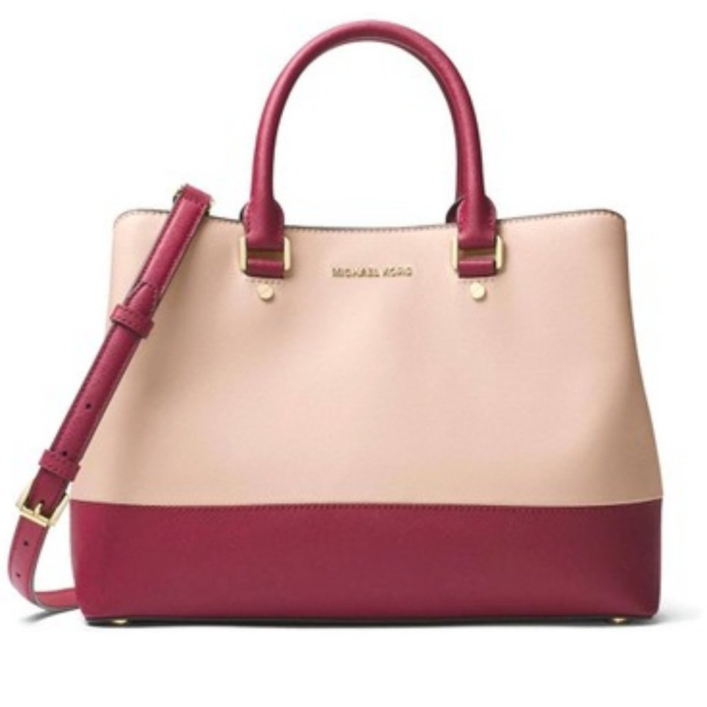 NEW MICHAEL KORS BAG Leather Satchel Pink Mulberry Color Block NWT!
